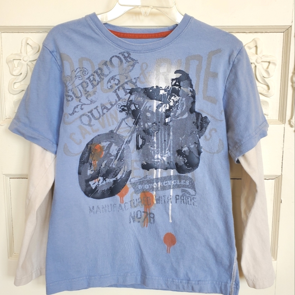 Calvin Klein Youth Boys Medium 10/12 Motorcycle Long Sleeved Graphic Tee T Shirt
